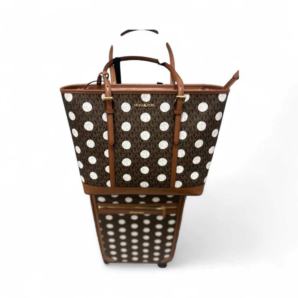 Michael kors Brown and White Polka Dot Women HandBag&suitcase NWT Authentic - Picture 7 of 13